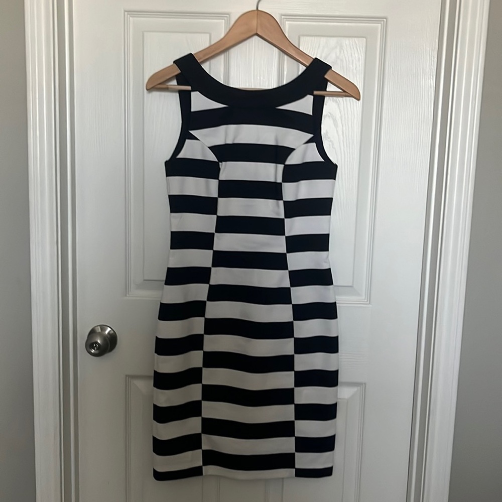 H&M fitted dress, EUR size 36, navy and white